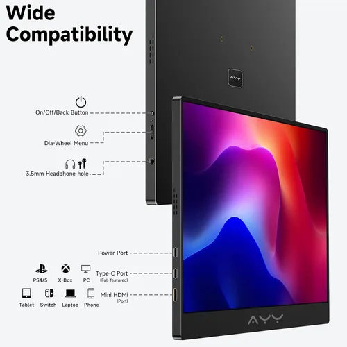 Miniatura 8 de memzuoix Monitor portátil de 15 pulgadas FHD 1080P 100% sRGB HDR IPS USB-C y HDMI para juegos/Mac/PS5 Pantalla de viaje de 1.4 libras con Negro