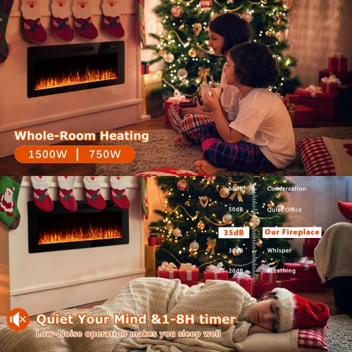 Miniatura 3 de Vitesse Chimenea Eléctrica Ultrafina de 42 Pulgadas Empotrada en Pared y Montada en Pared Calentador de Chimenea, Chimenea Lineal con Llama