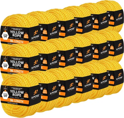 Miniatura 90 de Cuerda de polipropileno trenzado amarilla, 1/2 pulgada de grosor x 50 pies de largo, cuerdas de polietileno resistentes para uso en exteriores
