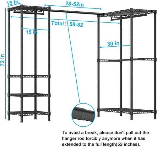Miniatura 2 de ULIFHOME E10L - Perchero en forma de L para esquina (con barra de suspensión expandible), resistente y independiente para colgar ropa, perchero