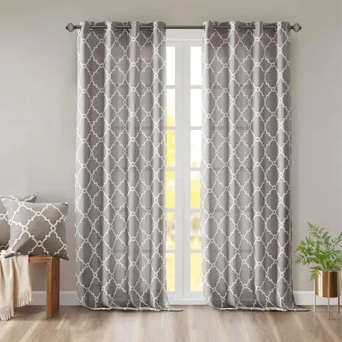 Madison Park Saratoga - Cortina individual para ventana con filtro de luz, estampado de calado, 1 panel con ojales en la parte superior, para sala