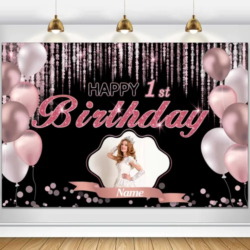Miniatura 9 de Cartel de decoración de feliz cumpleaños número 100 de oro rosa, tamaño grande, personalización con nombre y foto compatible