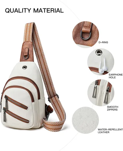 Miniatura 4 de LATMAP Bolso bandolera para mujer, mochila pequeña de cuero, mini bolsa cruzada en el pecho, mochila casual, riñonera impermeable antirrobo, beige