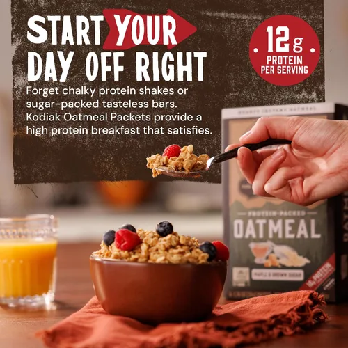 Miniatura 3 de Kodiak - Paquetes de avena instantánea, azúcar morena de arce, alto contenido en proteínas, 100% granos integrales, 6 cajas con 6 paquetes cada una