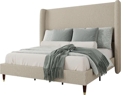 Miniatura 9 de Jocisland Base de cama tamaño Queen de 51.2 pulgadas de alto, tapizada, con cabecero con respaldo de ala, no necesita somier, fácil montaje