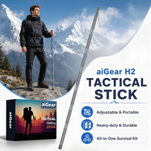 Miniatura 7 de aiGear H2 Survive Tactical Walking Stick Multi Tool – 7-in-1 Survival Hiking Staff, Adjustable Trekking Poles for Men, Outdoor Self Defense Stick