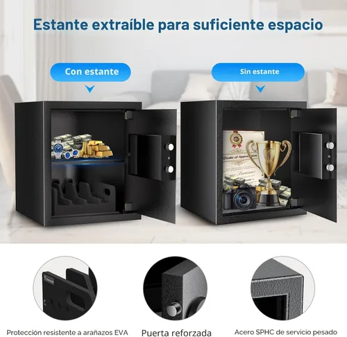 Miniatura 4 de Caja de seguridad Bonsaii con soporte y estante removible, gabinete de seguridad de acero de 1.2 pies cúbicos con cerradura de teclado digital