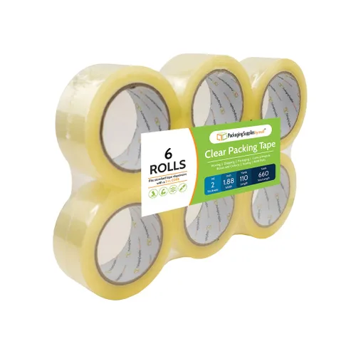 PSBM Cinta de embalaje transparente, 6 rollos, 1.6 mil de grosor, 1.88 pulgadas de ancho, 110 yardas por rollo, total 660 yardas, cinta resistente