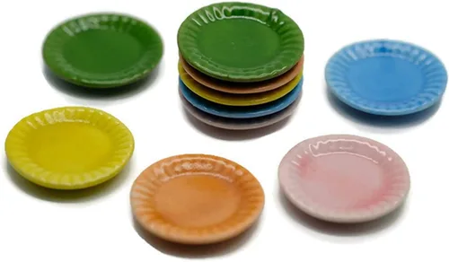 1shopforyou 10 platos de cerámica coloridos con detalles decorativos, pequeñas piezas de exhibición para decoración del hogar y estilo artesanal