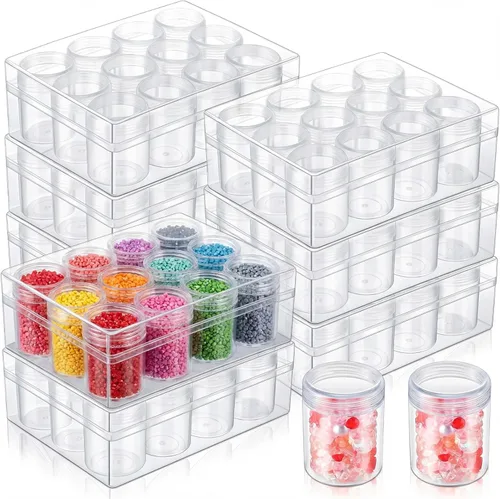 Miniatura 10 de Xinnun 4 unidades organizadores de cuentas transparentes para bordar cuentas con tapa, almacenamiento de pintura de diamante de plástico