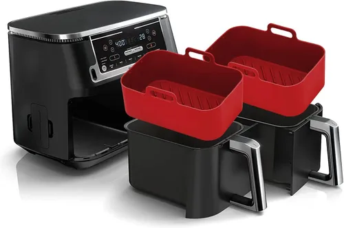 Miniatura 9 de 2 piezas de forros de silicona para freidora de aire rectangular para Ninja Foodi Dual DZ201 8QT/DZ090 6QT, MMH accesorios reutilizables