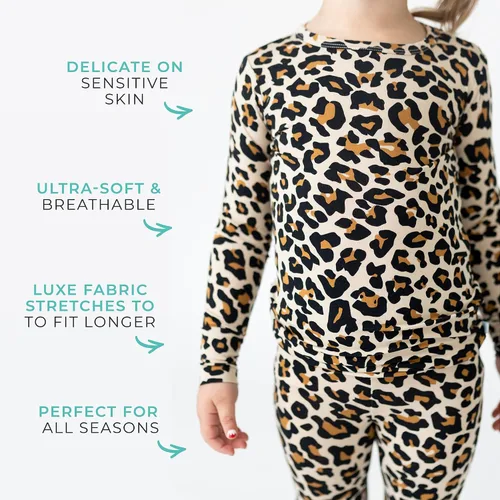 Miniatura 4 de Posh Peanut Pijamas para niñas, suaves, de viscosa de bambú para niños, pijamas a juego de manga larga para niñas