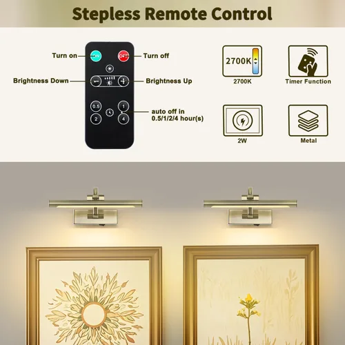 Miniatura 4 de DESOOP - Luces inalámbricas recargables para cuadros, iluminación de galería, luz de marco de fotos con batería, control remoto y temporizador, luz