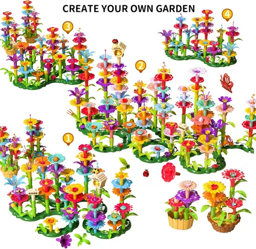 Miniatura 7 de TEMI - Juguetes para bebés, regalos de cumpleaños para niñas y niños de 3, 4, 5, 6, 7 años, 91 piezas de juguete de construcción de jardín de flores