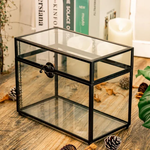 Miniatura 2 de NCYP - Caja pequeña para tarjetas de vidrio sin ranura con tapa para recepción de boda, sobre, recuerdo, 9.8 x 5.6 x 7.7 pulgadas, decoración