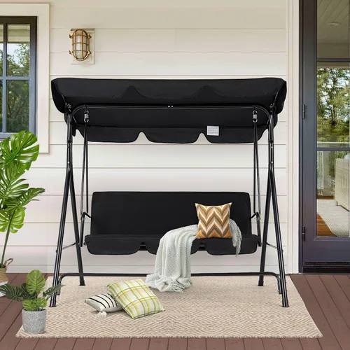 Miniatura 9 de Esright Columpios de Patio para Exteriores, Columpios de Patio Deslizadores de 3 Asientos con Cojín Extraíble y Toldo Ajustable, Banco de Porche