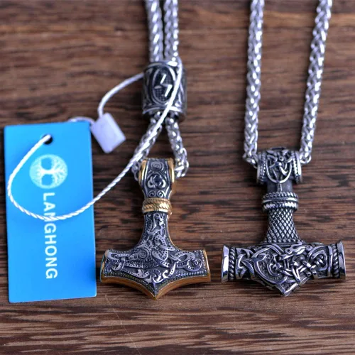 Miniatura 4 de Collar de martillo de Thor vikingo nórdico Mjolnir para hombre, joyería de talismán