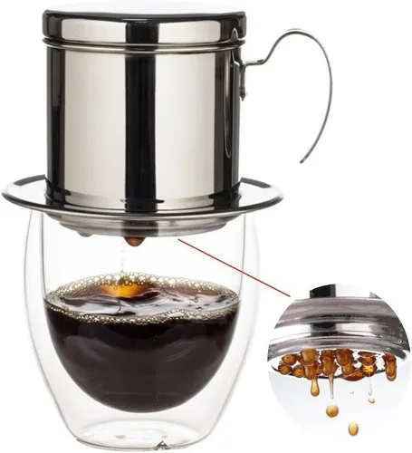 Miniatura 3 de Cafetera, cafetera vietnamita de acero inoxidable, cafetera de goteo de una sola taza, portátil para el hogar, cocina, oficina, uso al aire libre