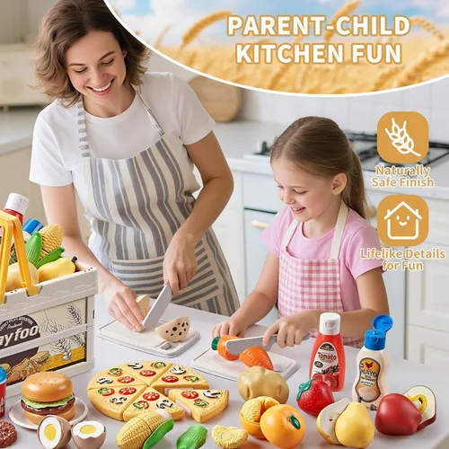 Miniatura 5 de Juegos de comida de juguete para la cocina de los niños, juguetes de comida de simulación de paja de trigo con cesta de picnic para niños y manta