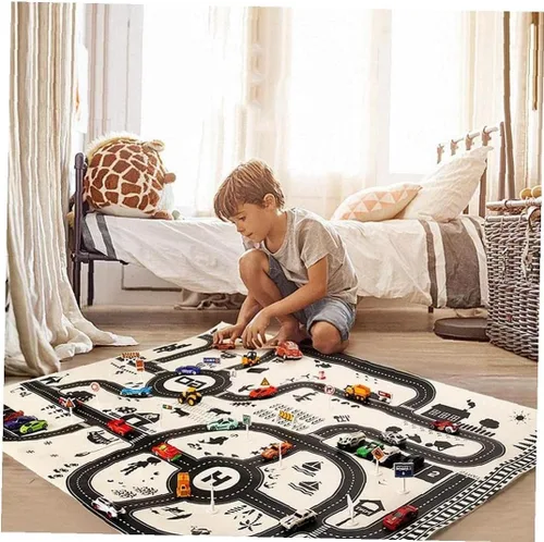 Miniatura 9 de Alfombra de juego para niños, tráfico, rutas de carretera, escena de la ciudad, mapa, modelo, coche, juguete, almohadilla de juego