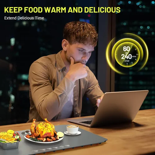 Miniatura 4 de Tapete de calentamiento de alimentos, tapete de calentamiento rápido para alimentos, bandeja de calentamiento eléctrica portátil para fiestas