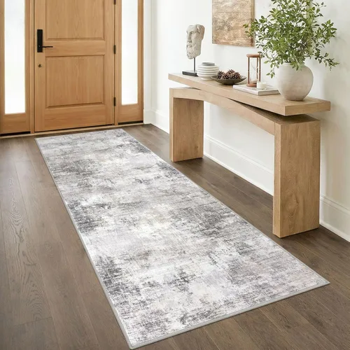 Miniatura 105 de IOHOUZE Alfombra pequeña abstracta de 2 x 3 pies, alfombra de entrada lavable para entrada interior, alfombras con respaldo de goma, alfombra gris