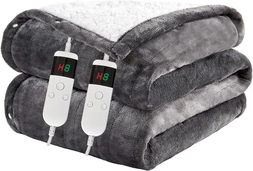Miniatura 9 de Electric Blanket Heated Throw, Soft Flannel 50"x60" Heating Blanket with 8 Hours Auto Off 10 Fast Heating Levels Machine Washable Sherpa Heated