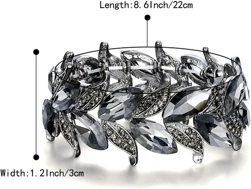 Miniatura 6 de BriLove Pulsera elástica de hoja con forma de marquesa de cristal nupcial para mujer