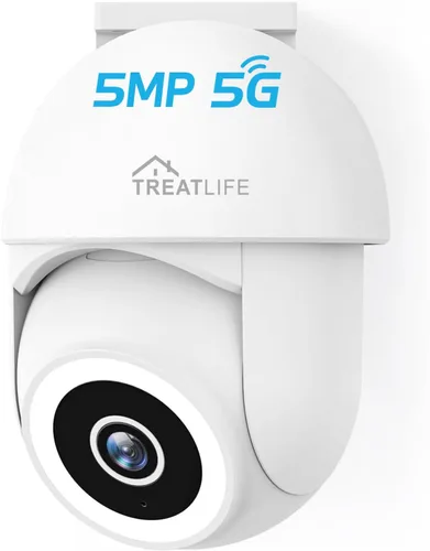 TREATLIFE Cámara de seguridad WiFi Ultra HD 2.4G/5G de 5MP con cable para exteriores, cámaras para seguridad del hogar, foco/sirena, detección de