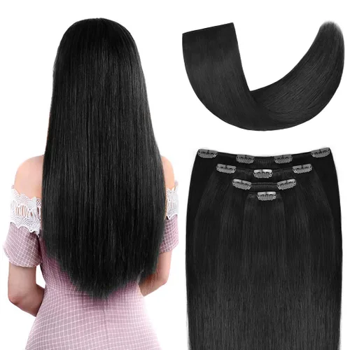 Miniatura 30 de Extensiones de cabello humano Remy de 12 pulgadas con clip para mujer, extensiones de cabello humano sedoso y liso, 1.76 onzas, 4 piezas