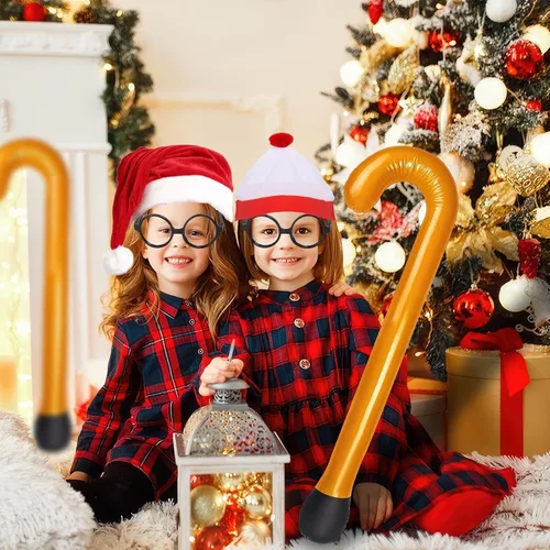 Miniatura 4 de Red White Beanie Hat Costume Accessory Pompom Beanie Cosplay Glasses Inflatable Walking Sticks for Halloween Christmas
