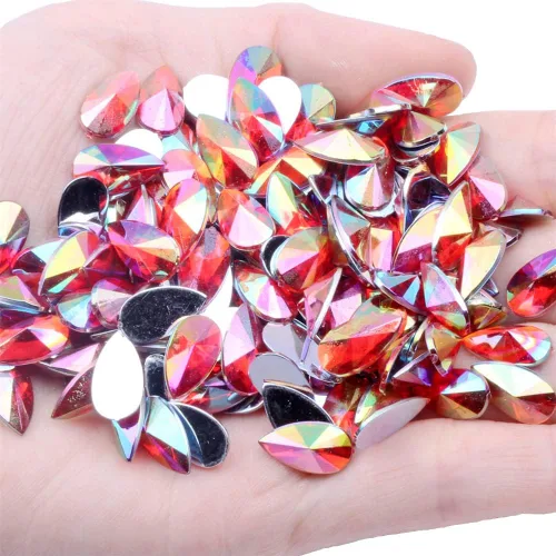 Miniatura 11 de 200 diamantes de imitación de gota de agua, diamantes de imitación de resina con parte trasera plana para manualidades, ropa, decoración de Verde AB