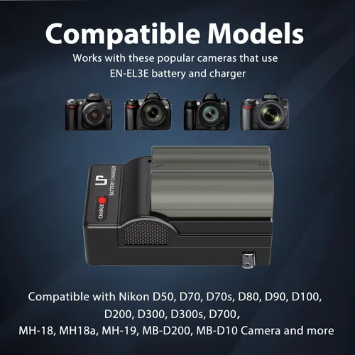 Miniatura 4 de LP EN-EL3e Paquete de cargador de batería, repuesto para Nikon EN EL3e, EL3, EL3a, MH-18, MH-18a, MH-19, compatible con Nikon D700, D300s, D300
