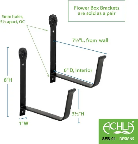 Miniatura 2 de Achla Designs SFB-01 - Soporte de pared para macetero, 6 pulgadas, color negro