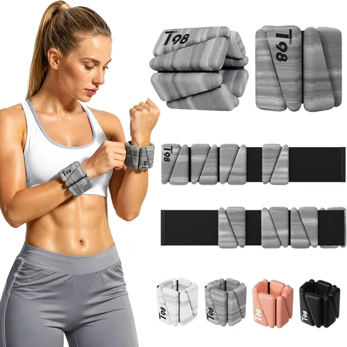 Miniatura 12 de T98 Wrist & Ankle Weights for Women Men, Wearable Wrist Weights Set of 2(1Lbs Each), Adjustable Arm Leg Bracelet Weights for Strength Training, Rosa