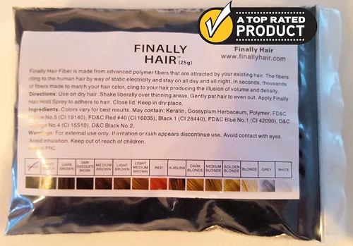 Fibras de queratina para construir cabello Finally Hair, repuesto de 0.88 onzas, Negro
