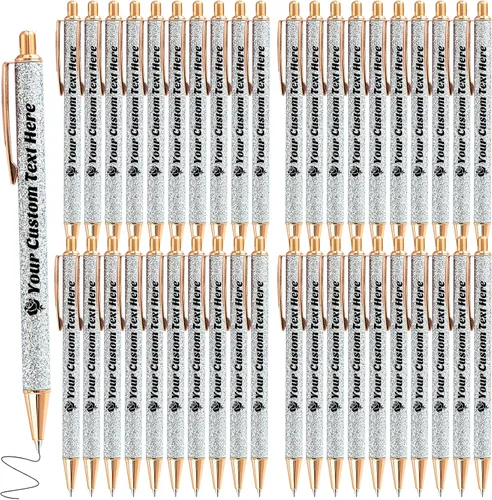 Miniatura 51 de 10 bolígrafos personalizados con purpurina, bolígrafos impresos personalizados a granel, bolígrafos retráctiles de tinta negra para graduación