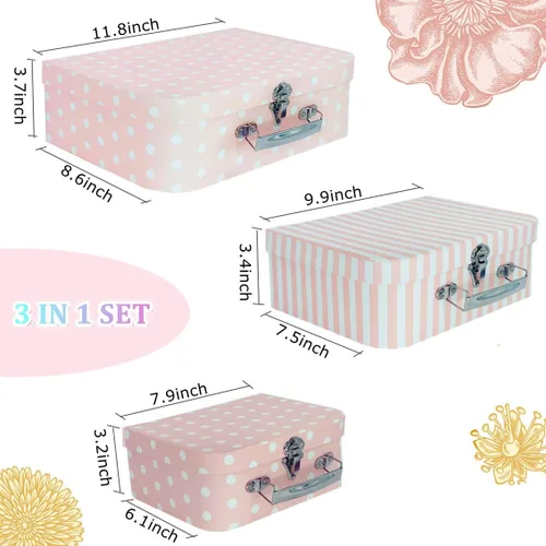 Miniatura 7 de Juego de 3 maletas de cartón decorativas, compatibles con organizador de almacenamiento Barbie, ropa de muñeca, juguetes, fotos, accesorios, Puntos