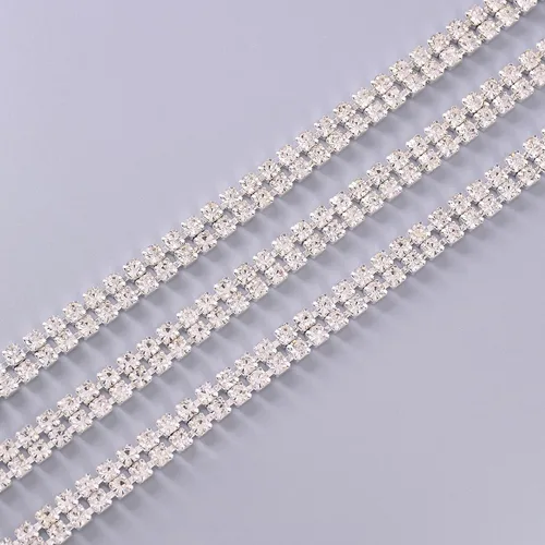 Miniatura 4 de Jerler Cadena de cierre de diamantes de imitación de 2 filas y 2 yardas para manualidades, bodas y decoraciones de ropa