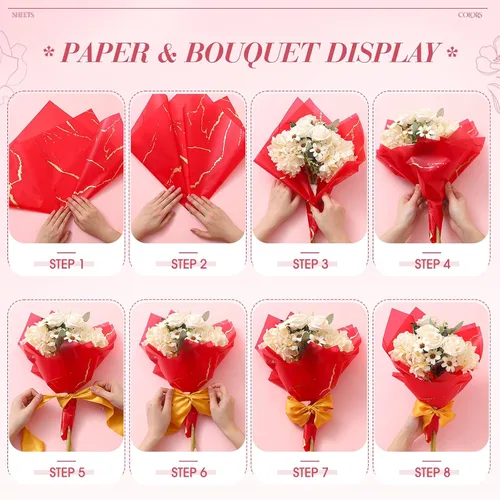 Miniatura 5 de Outus 160 hojas de papel de regalo de flores de doble color, grueso, impermeable, papel de regalo a granel para manualidades, ramo de embalaje