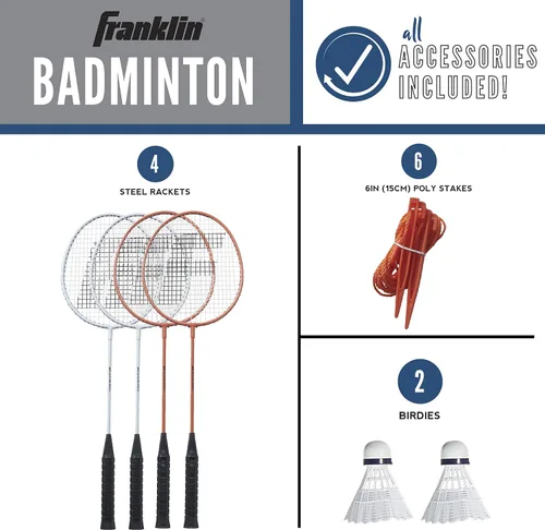 Miniatura 2 de Franklin Sports Juegos de Red de Bádminton - Patio Trasero al Aire Libre + Playa Red de Bádminton + Juego de Equipo - (4) Raquetas + (2) Volantes +