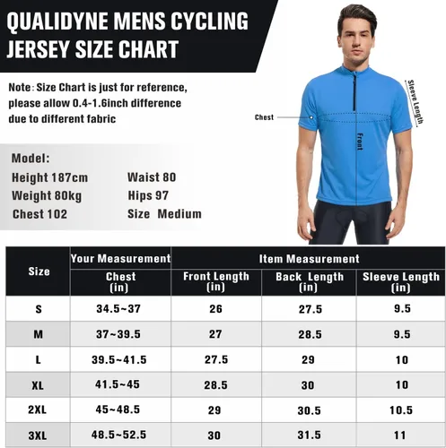 Miniatura 6 de qualidyne Camiseta de ciclismo para hombre, manga corta, media cremallera, con bolsillo trasero con cremallera