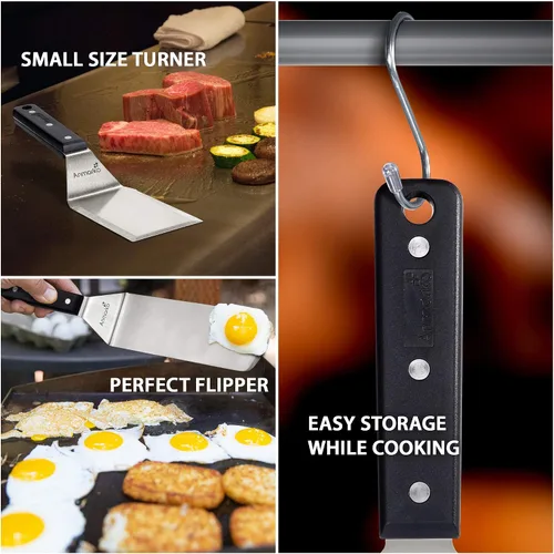 Miniatura 2 de Anmarko Juego de espátulas para parrilla - Espátula larga de metal - Raspador de parrilla y volteador de tortitas o espátula para pizza - Espátula