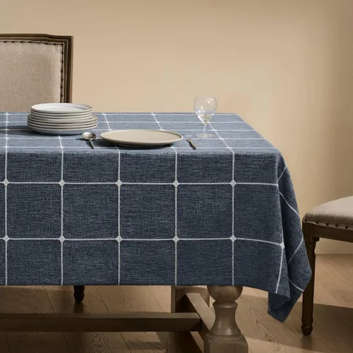 Miniatura 32 de ZeeMart - Mantel de mesa con diseño de cuadrícula boho y borlas (blanco roto, 132 cm x 132 cm), mantel de gran peso de lino a cuadros bordado