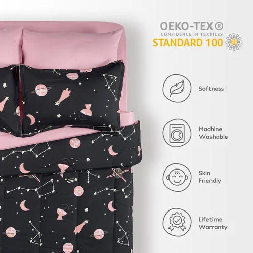 Miniatura 5 de SLEEP ZONE - Juego de edredón de 5 piezas tamaño Individual para niños, estampado suave, con edredón, sábanas y fundas para cojín y almohada, diseño