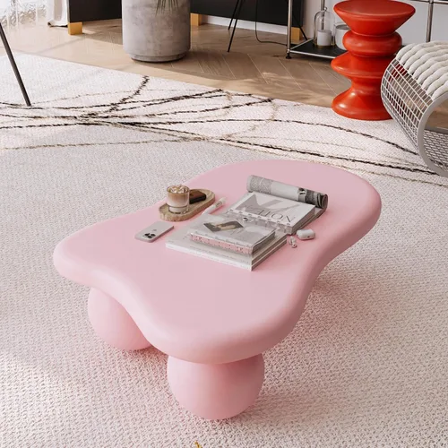 Miniatura 19 de Mesa de centro Cloud de 47.2 pulgadas con 3 patas de bola, moderna mesa central irregular para sala de estar, mesa de té pequeña baja y bonita