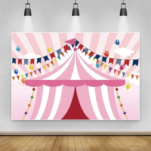 Miniatura 5 de Yeele Tiendas de campaña de circo rosa de 10 x 6.5 pies, telón de fondo para fiesta temática de carnaval, carrusel de fondo, fotografía, niña