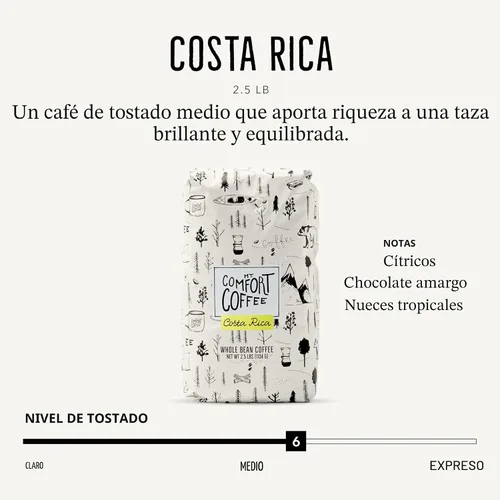 Miniatura 3 de Mt. Comfort Coffee Costa Rica tostado medio, 2.5 libras, procedente de granjas de café locales y costarricenses, grano entero tostado