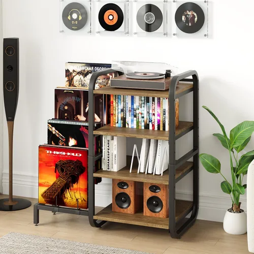Miniatura 8 de Soporte para tocadiscos, mesa de almacenamiento de discos de vinilo de 4 niveles, soporte ajustable para tocadiscos, estante de vinilo con capacidad