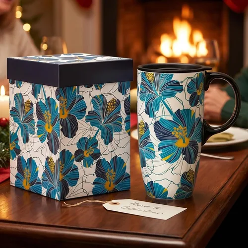 Miniatura 9 de DUSVALLY Taza de Café de Cerámica Taza Alta con Tapa, Taza de Té de Porcelana con Asa para Café con Leche, Capuchino y Cacao, Tazas de Café